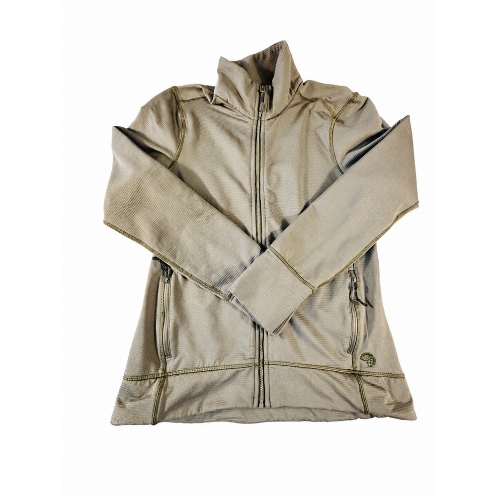 Mountain Hardwear Womens Small Full Zip Fleece Jacket Taupe Thumbholes Hiking
